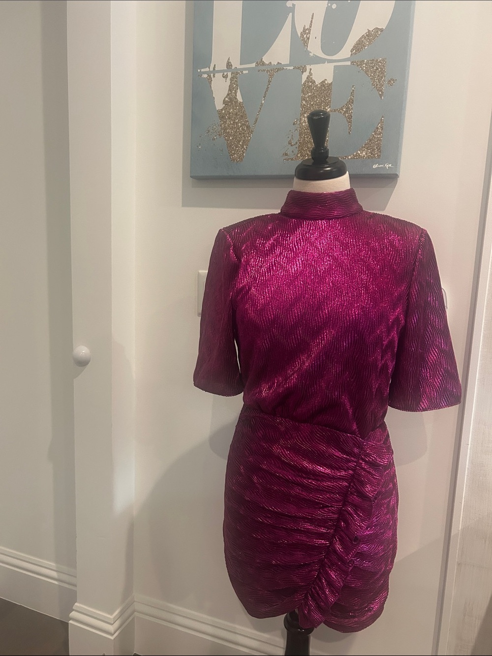 SAYLOR Metallic High-Neck Ruched Mini Dress